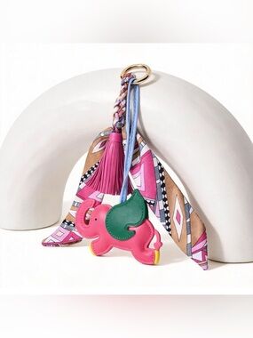 3pc Leather Bag Charm Elephant, Twilly & Tassel Set - Pick 1 Color